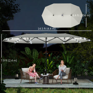 174" Double-Sided Sun Umbrella Garden Parasol Patio Sun Shade Outdoor with LED Solar Light, Khaki – view 16