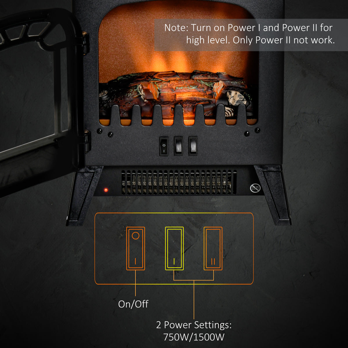 Freestanding Electric Fireplace Stove Heater with Realistic Flame Effect, Overheat Protection, 750W/1500W – view 4