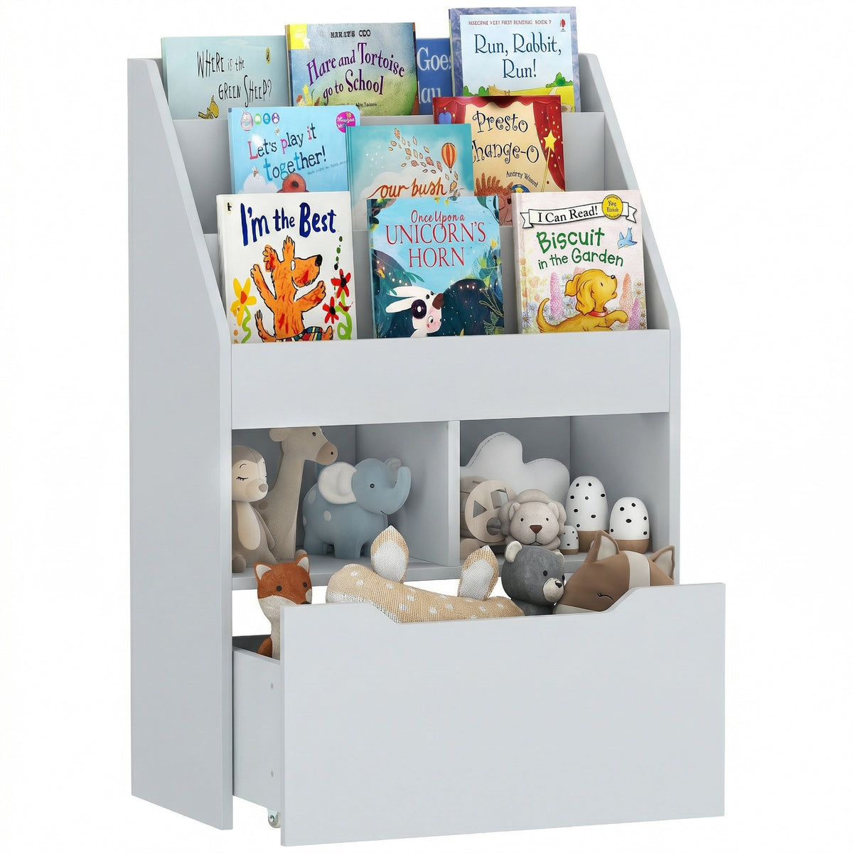 Kids Bookcase Multi-Shelf Rack Organizer with Storage Drawer for Books for Reading Nook, Classroom
