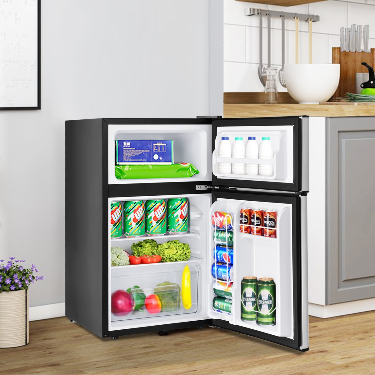 3.2 cu ft. Compact Stainless Steel Refrigerator-Gray view 3