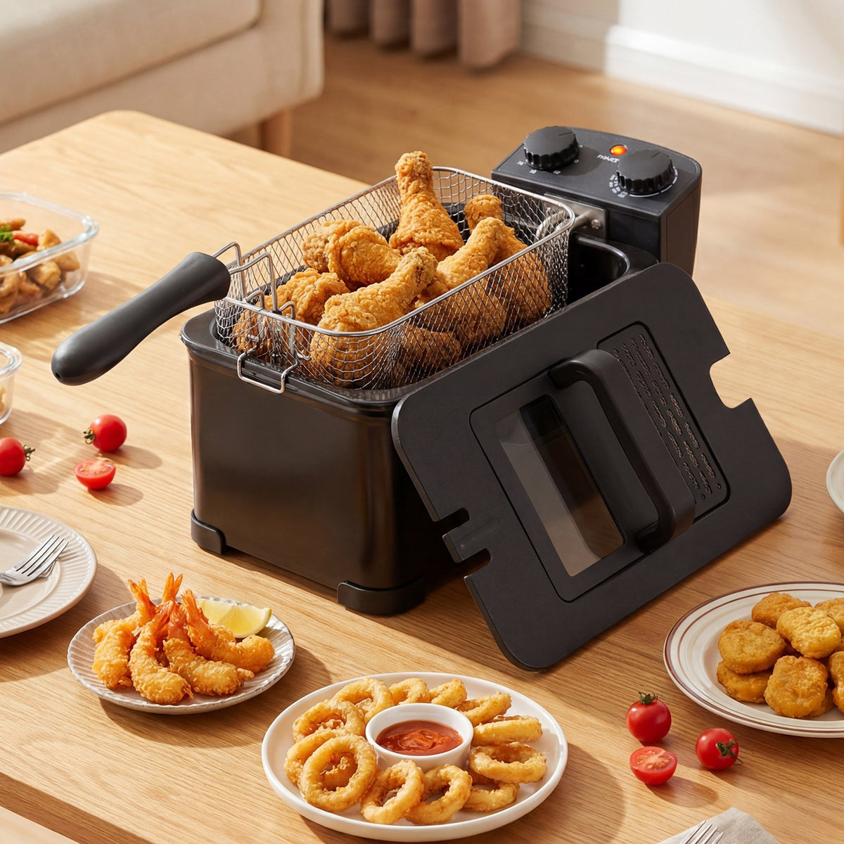 3.2 Quart Electric Stainless Steel Deep Fryer with Timer-Black view 3