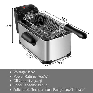 3.2 Quart Electric Stainless Steel Deep Fryer with Timer-Silver view 4