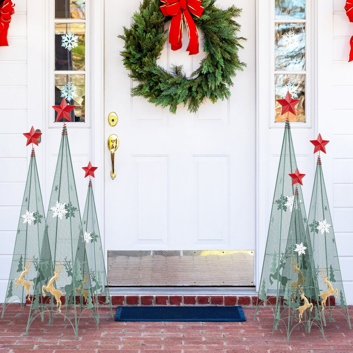 3/3.5/4 Feet Set of 3 Tower Shaped Christmas Trees with Removable Star Toppers view 5