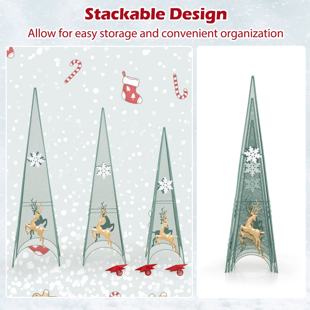 3/3.5/4 Feet Set of 3 Tower Shaped Christmas Trees with Removable Star Toppers view 7