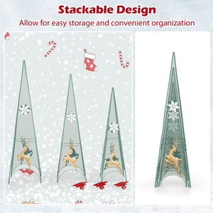 3/3.5/4 Feet Set of 3 Tower Shaped Christmas Trees with Removable Star Toppers view 7