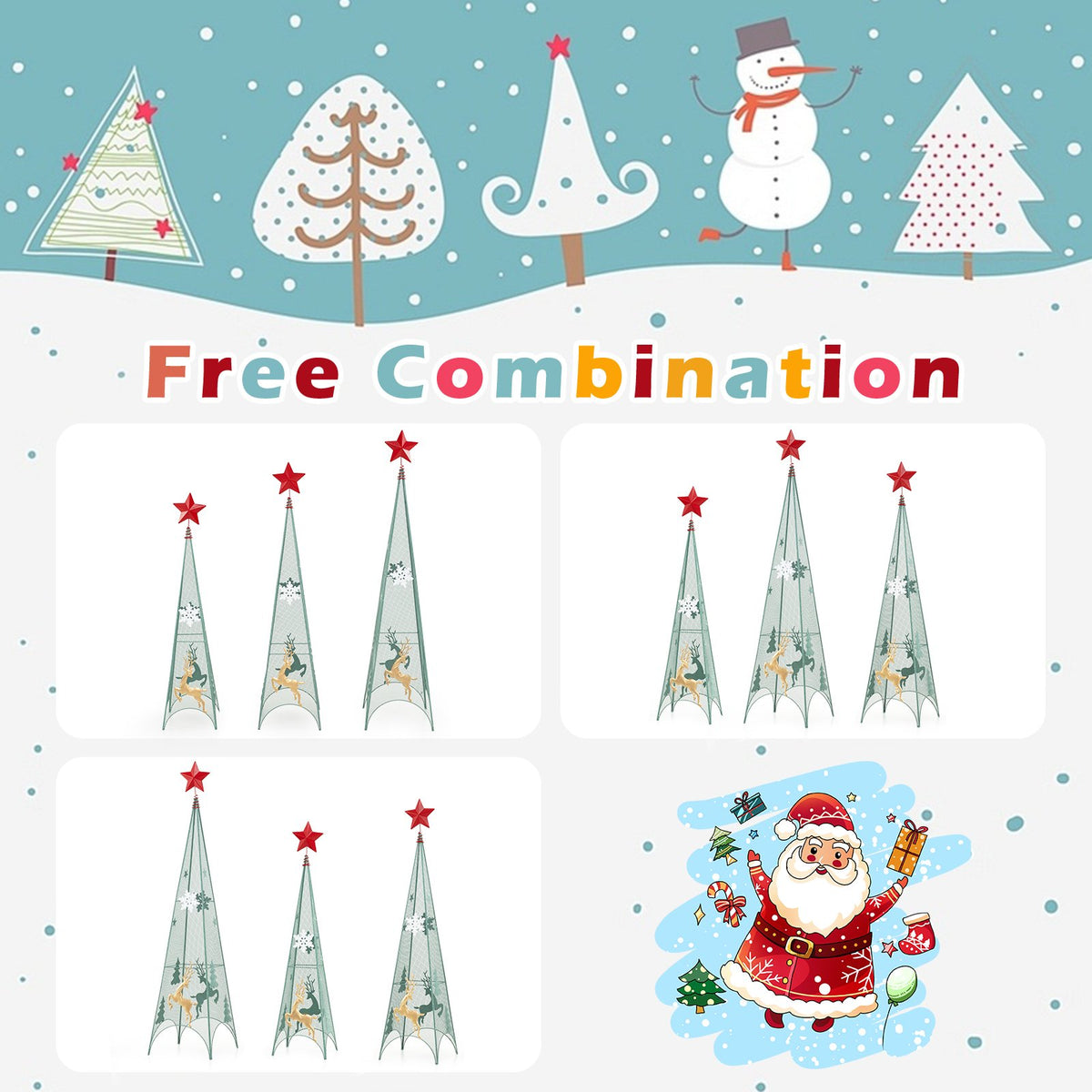 3/3.5/4 Feet Set of 3 Tower Shaped Christmas Trees with Removable Star Toppers view 8