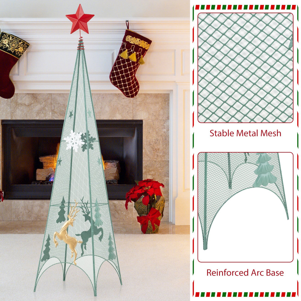 3/3.5/4 Feet Set of 3 Tower Shaped Christmas Trees with Removable Star Toppers view 9