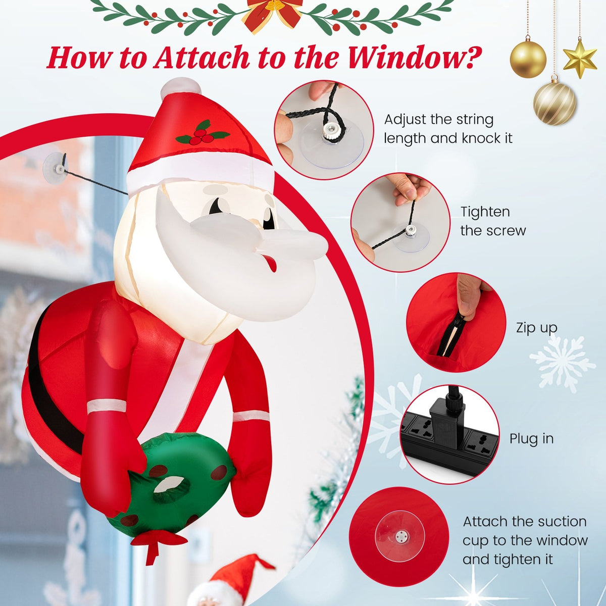 3.3 Feet Lighted Inflatable Santa Claus Broke Out from Window view 8