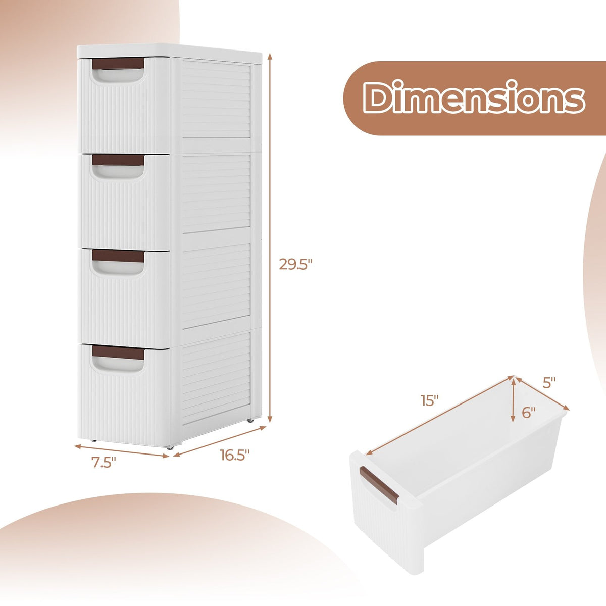 3/4/5/6-Drawer Rolling Organizer Unit Narrow Storage Cabinet with Built-In Wheels for Small Space-4-Drawer view 4