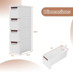 3/4/5/6-Drawer Rolling Organizer Unit Narrow Storage Cabinet with Built-In Wheels for Small Space-4-Drawer view 4