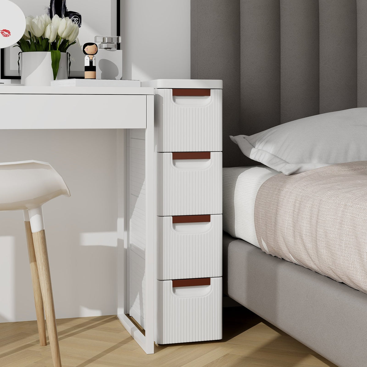 3/4/5/6-Drawer Rolling Organizer Unit Narrow Storage Cabinet with Built-In Wheels for Small Space-4-Drawer view 5