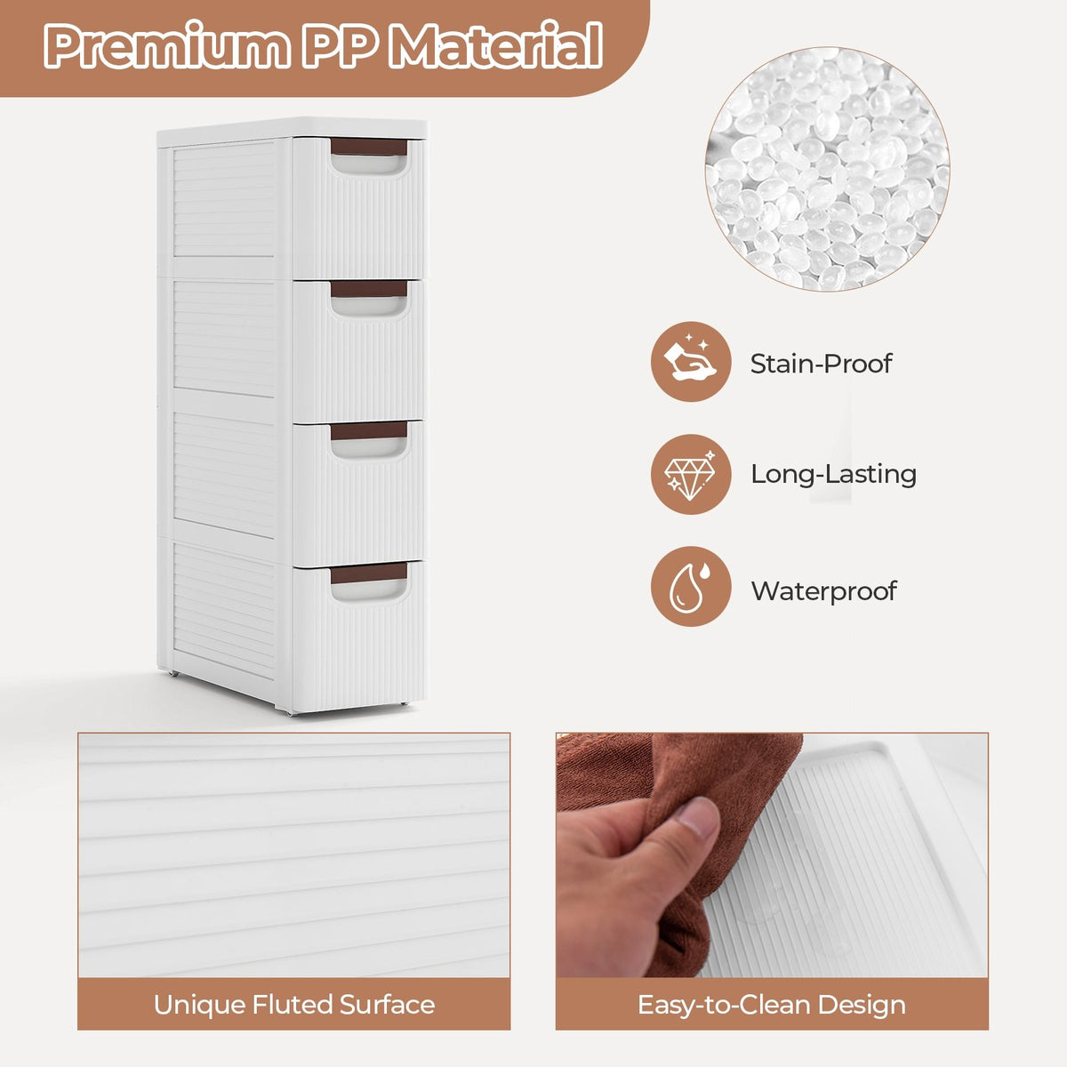 3/4/5/6-Drawer Rolling Organizer Unit Narrow Storage Cabinet with Built-In Wheels for Small Space-4-Drawer view 7