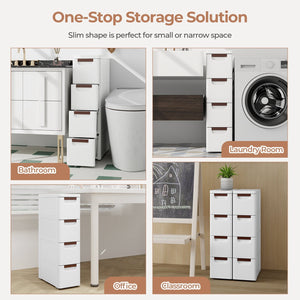 3/4/5/6-Drawer Rolling Organizer Unit Narrow Storage Cabinet with Built-In Wheels for Small Space-4-Drawer view 9