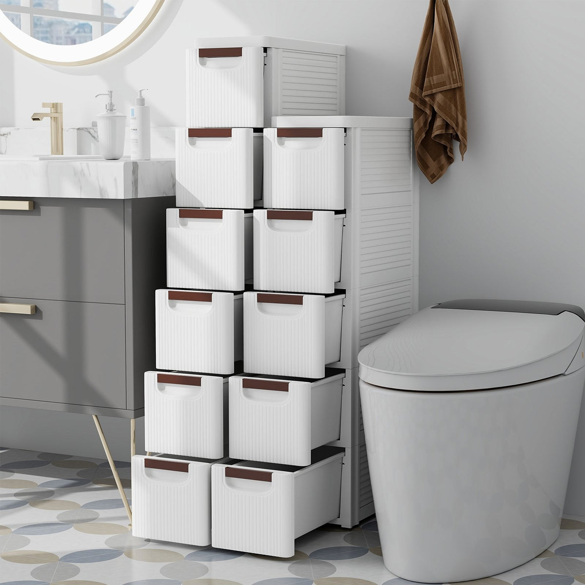 3/4/5/6-Drawer Rolling Organizer Unit Narrow Storage Cabinet with Built-In Wheels for Small Space-5-Drawer view 3