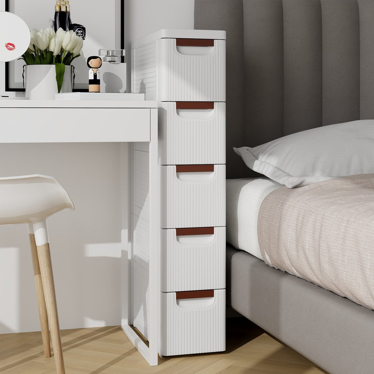 3/4/5/6-Drawer Rolling Organizer Unit Narrow Storage Cabinet with Built-In Wheels for Small Space-5-Drawer view 5