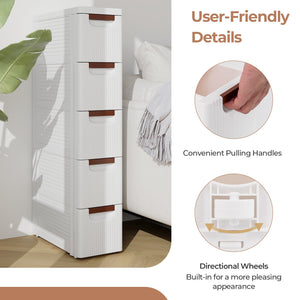 3/4/5/6-Drawer Rolling Organizer Unit Narrow Storage Cabinet with Built-In Wheels for Small Space-5-Drawer view 8