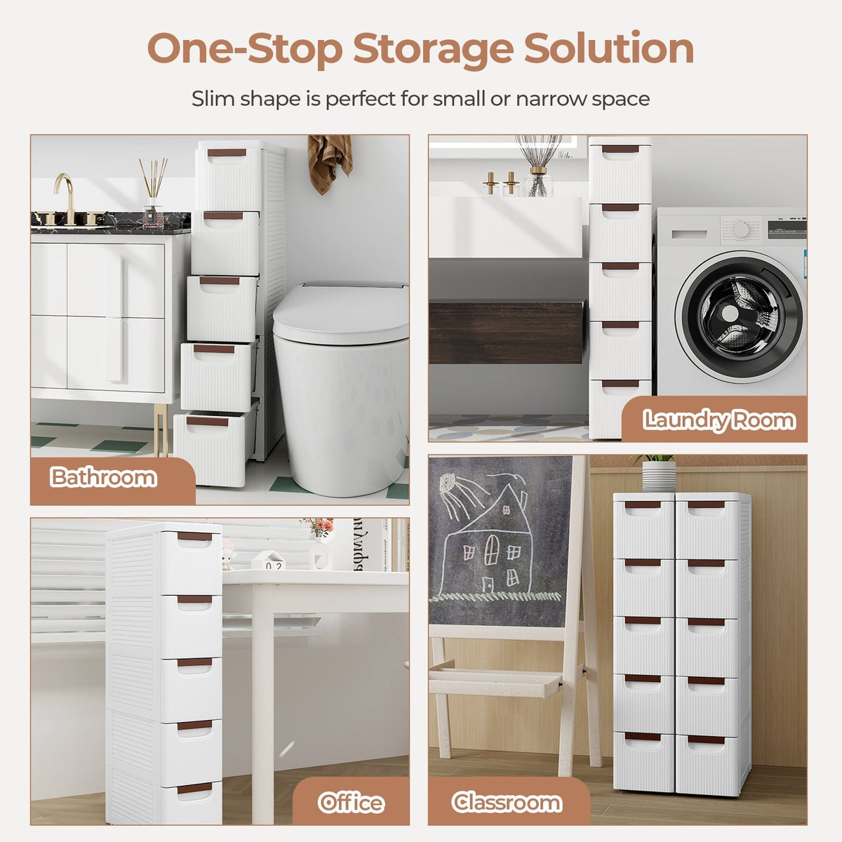 3/4/5/6-Drawer Rolling Organizer Unit Narrow Storage Cabinet with Built-In Wheels for Small Space-5-Drawer view 9