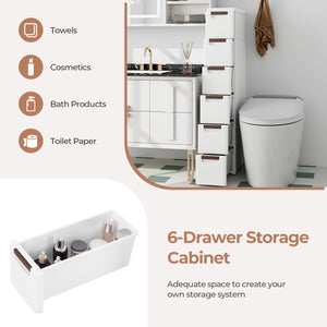 3/4/5/6-Drawer Rolling Organizer Unit Narrow Storage Cabinet with Built-In Wheels for Small Space-6-Drawer view 6