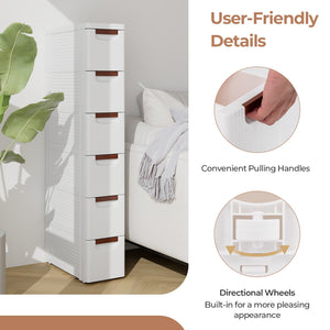 3/4/5/6-Drawer Rolling Organizer Unit Narrow Storage Cabinet with Built-In Wheels for Small Space-6-Drawer view 8
