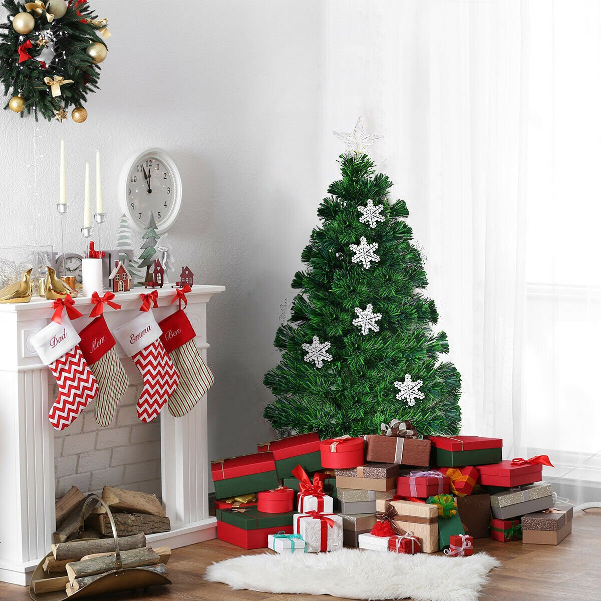 4 / 5 / 6 Feet LED Optic Artificial Christmas Tree with Snowflakes view 2