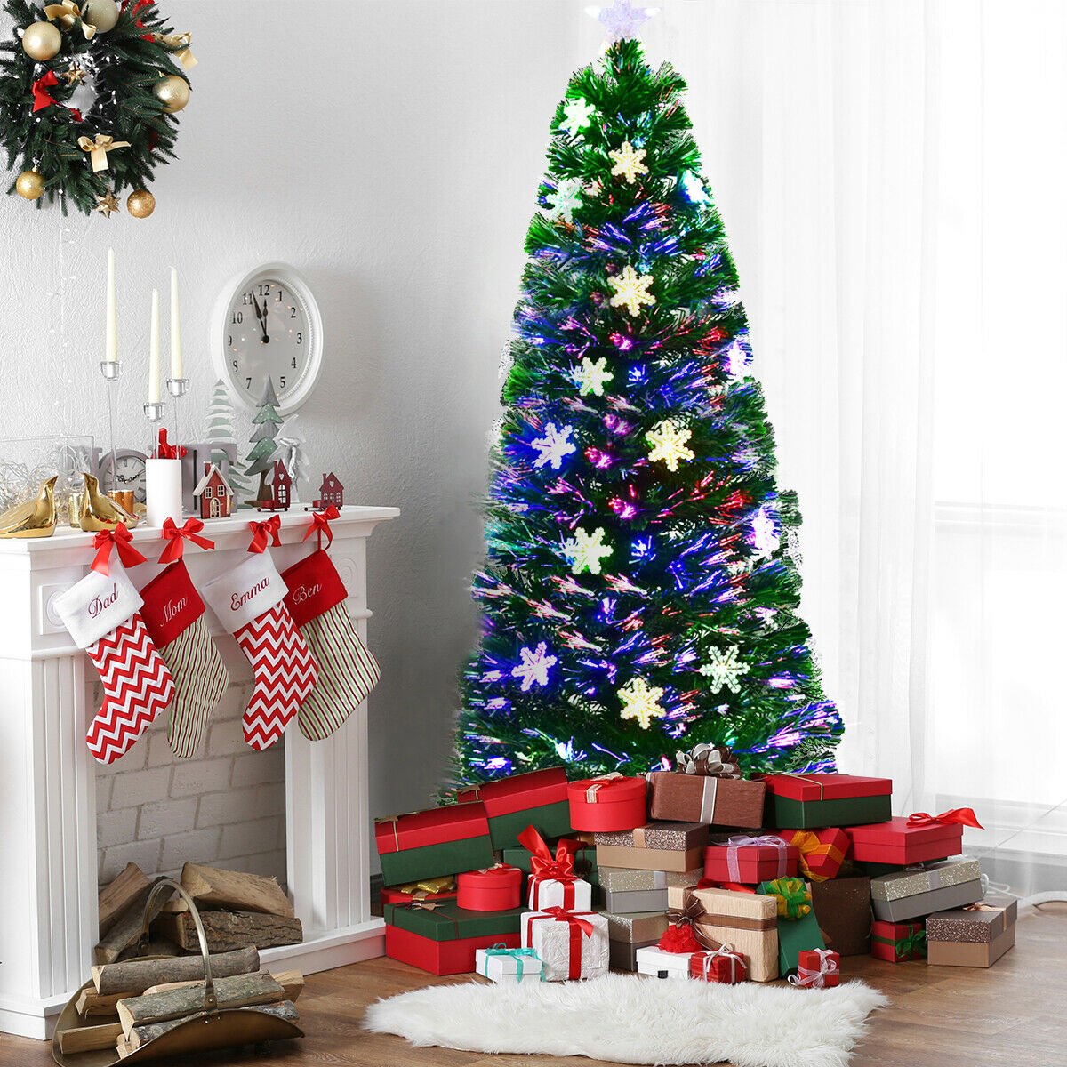 4 / 5 / 6 Feet LED Optic Artificial Christmas Tree with Snowflakes view 9