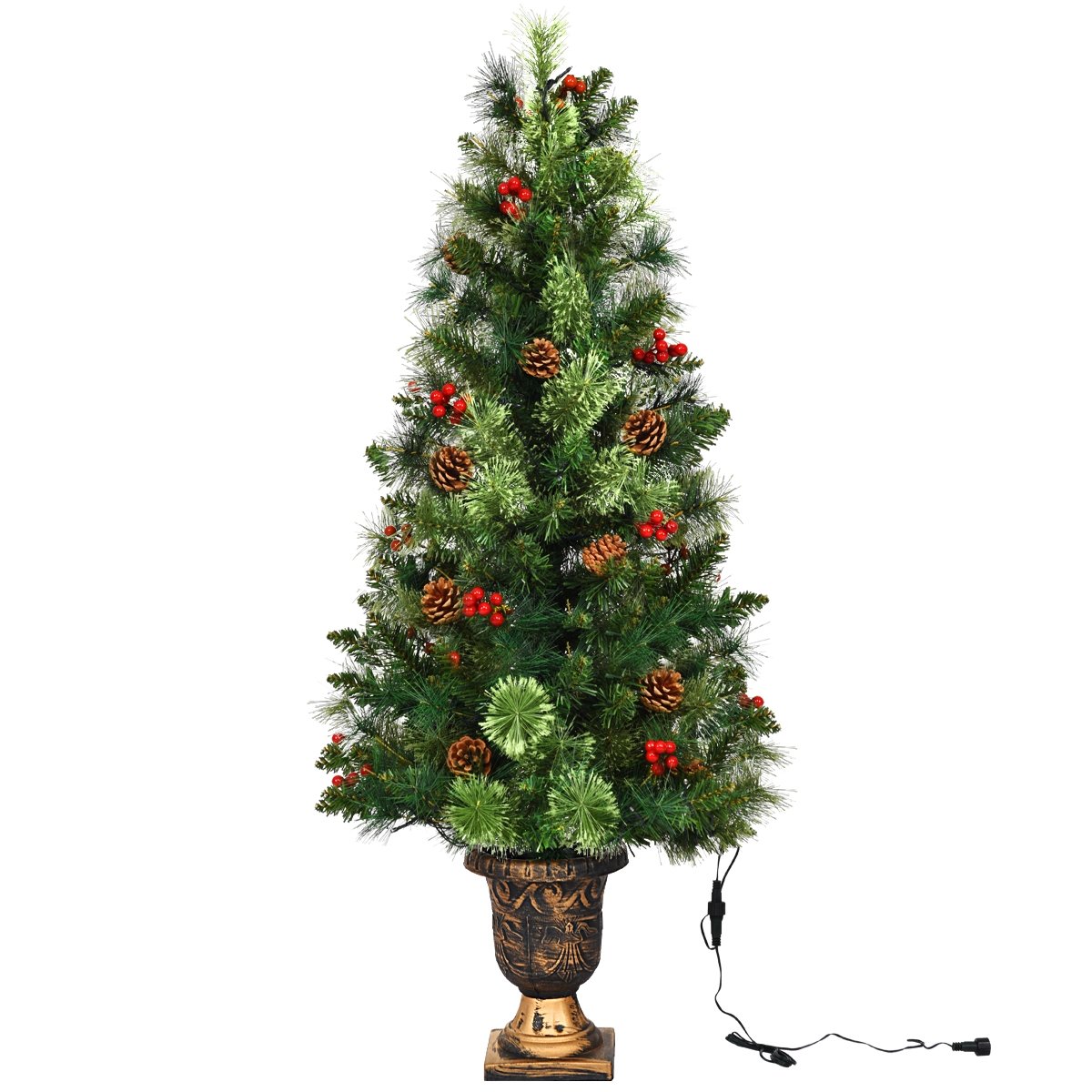 3'/4'/5' LED Christmas Entrance Tree w/ Red Berries Pine Cones-3' view 4