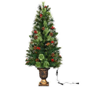 3'/4'/5' LED Christmas Entrance Tree w/ Red Berries Pine Cones-3' view 4