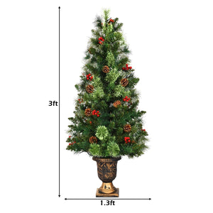 3'/4'/5' LED Christmas Entrance Tree w/ Red Berries Pine Cones-3' view 5