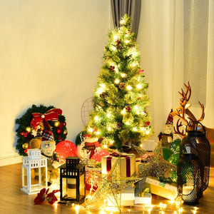 3'/4'/5' LED Christmas Entrance Tree w/ Red Berries Pine Cones-3' view 8