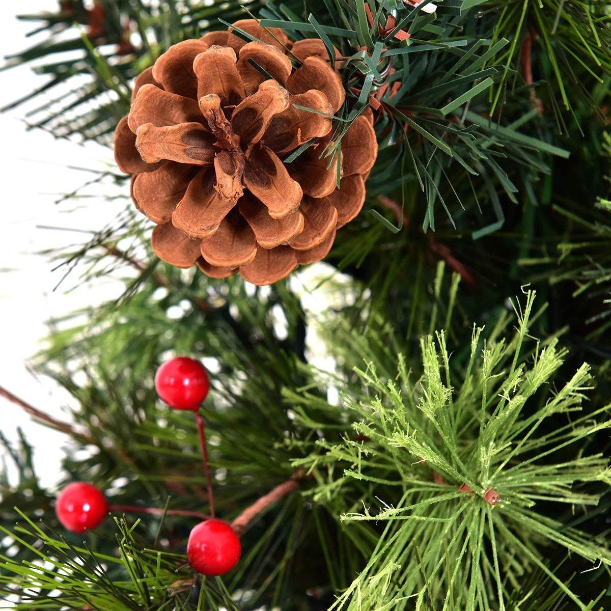 3'/4'/5' LED Christmas Entrance Tree w/ Red Berries Pine Cones-4' view 4