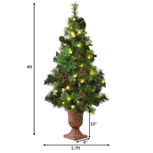 3'/4'/5' LED Christmas Entrance Tree w/ Red Berries Pine Cones-4' view 5