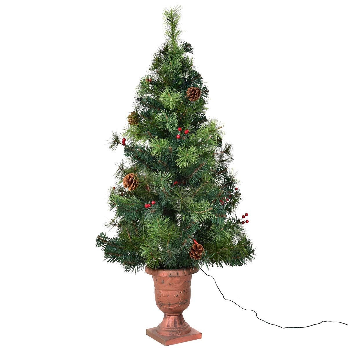 3'/4'/5' LED Christmas Entrance Tree w/ Red Berries Pine Cones-4' view 6
