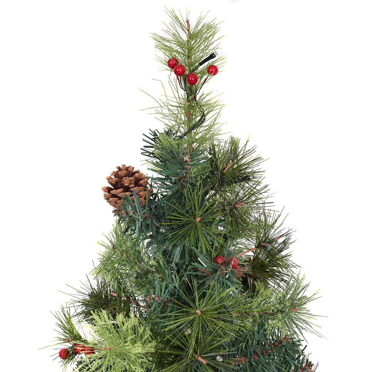 3'/4'/5' LED Christmas Entrance Tree w/ Red Berries Pine Cones-4' view 7