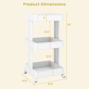 3/4-Tier Rolling Utility Cart with Detachable Trays and Smooth Wheels-3-Tier view 5