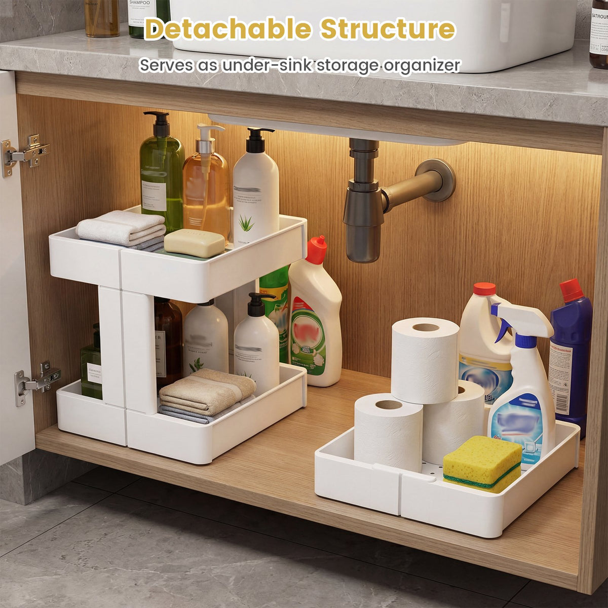 3/4-Tier Rolling Utility Cart with Detachable Trays and Smooth Wheels-3-Tier view 8