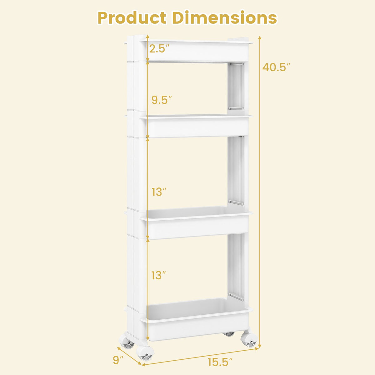 3/4-Tier Rolling Utility Cart with Detachable Trays and Smooth Wheels-4-Tier view 5