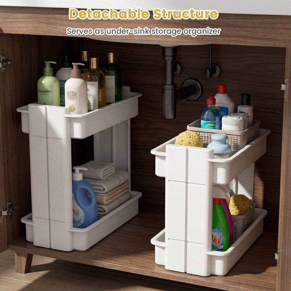 3/4-Tier Rolling Utility Cart with Detachable Trays and Smooth Wheels-4-Tier view 6