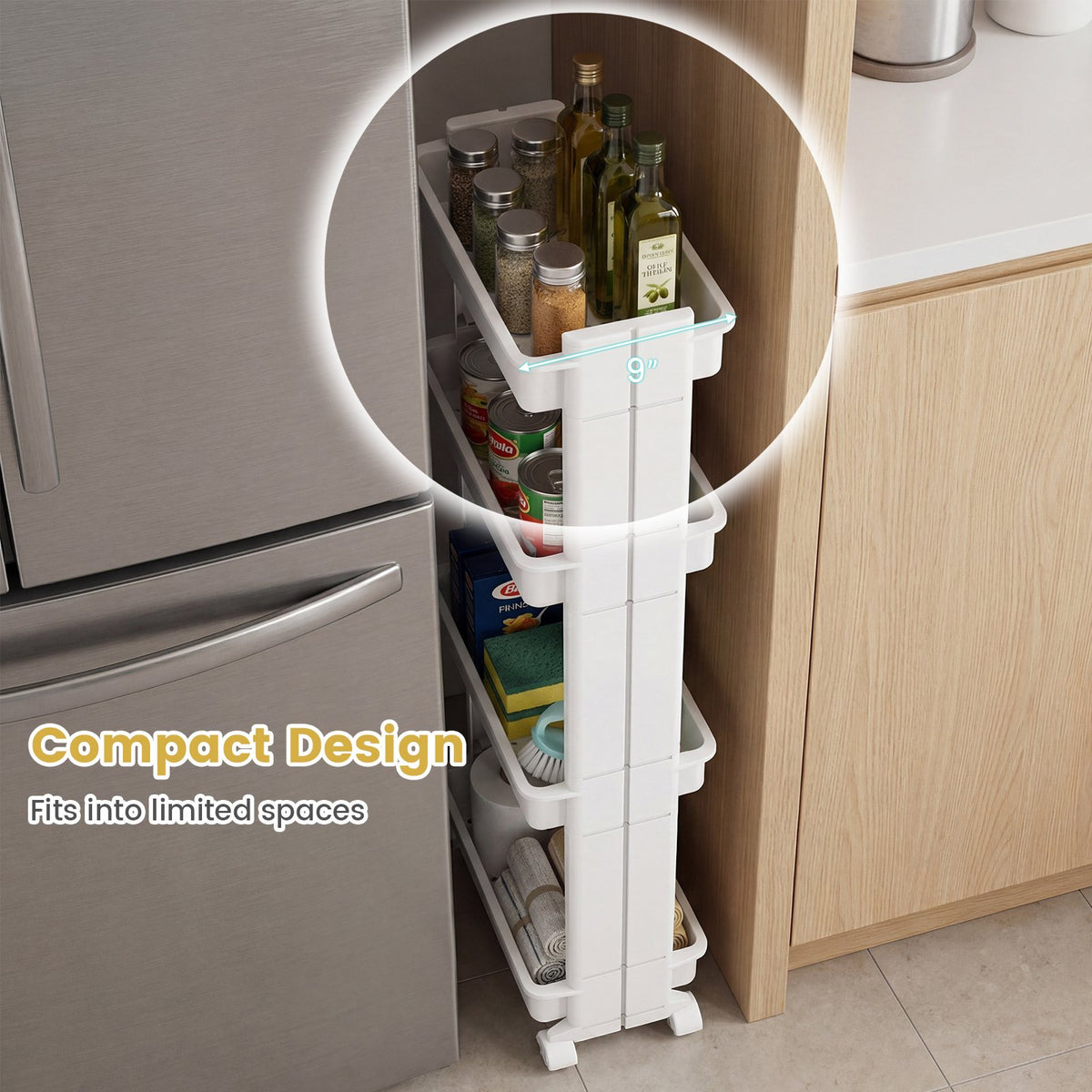 3/4-Tier Rolling Utility Cart with Detachable Trays and Smooth Wheels-4-Tier view 7