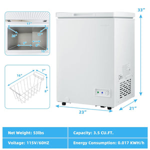 3.5/5 Cu.ft Compact Chest Freezer with Removable Storage Basket-3.5 Cubic view 4