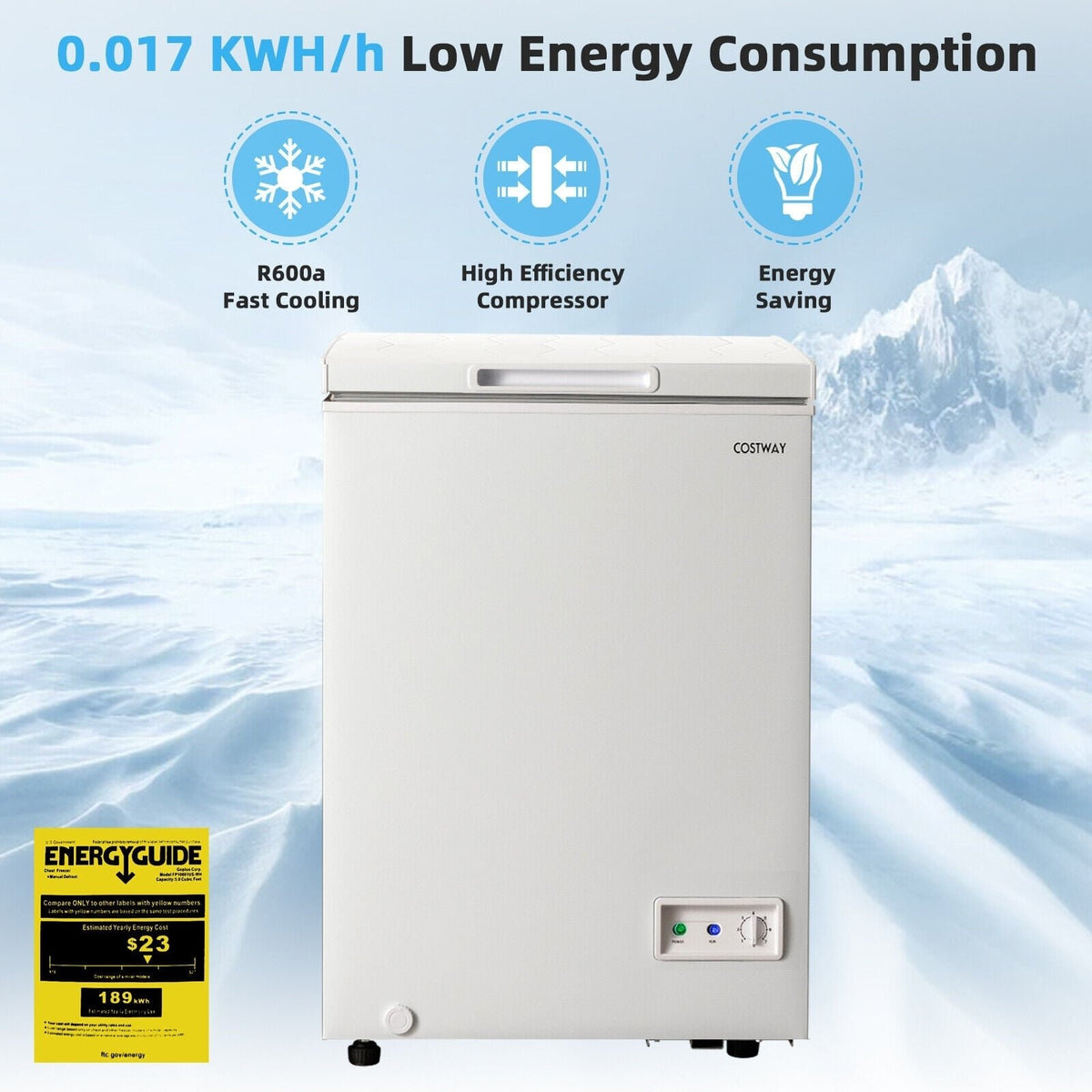 3.5/5 Cu.ft Compact Chest Freezer with Removable Storage Basket-3.5 Cubic view 7