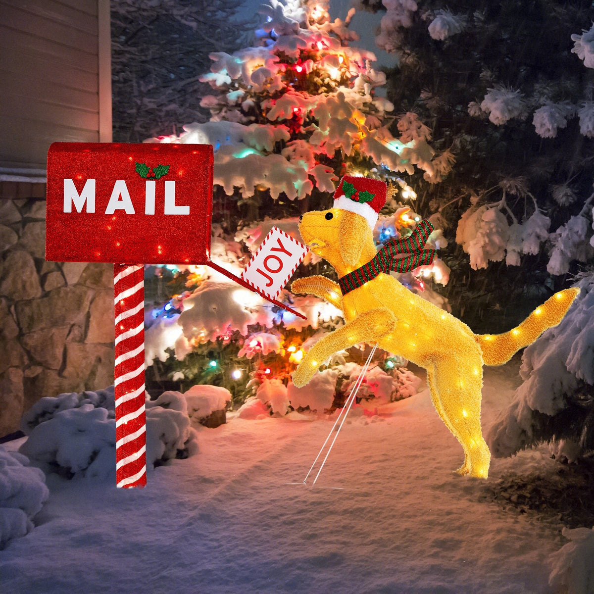 3.5 ft Christmas Mail Box with Dog and 120 Warm White LED Lights view 3