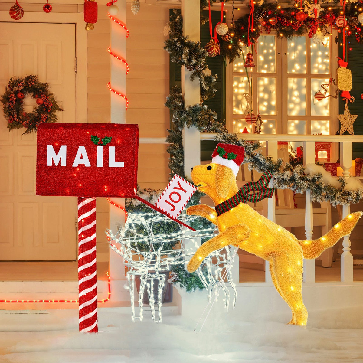 3.5 ft Christmas Mail Box with Dog and 120 Warm White LED Lights view 5