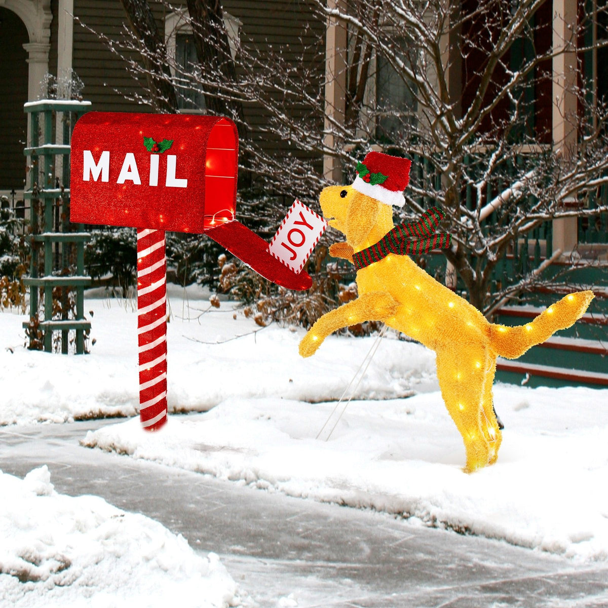 3.5 ft Christmas Mail Box with Dog and 120 Warm White LED Lights view 6