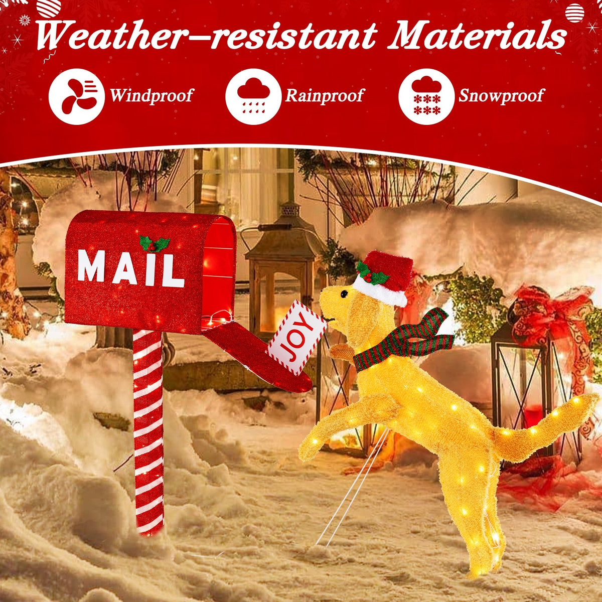 3.5 ft Christmas Mail Box with Dog and 120 Warm White LED Lights view 7