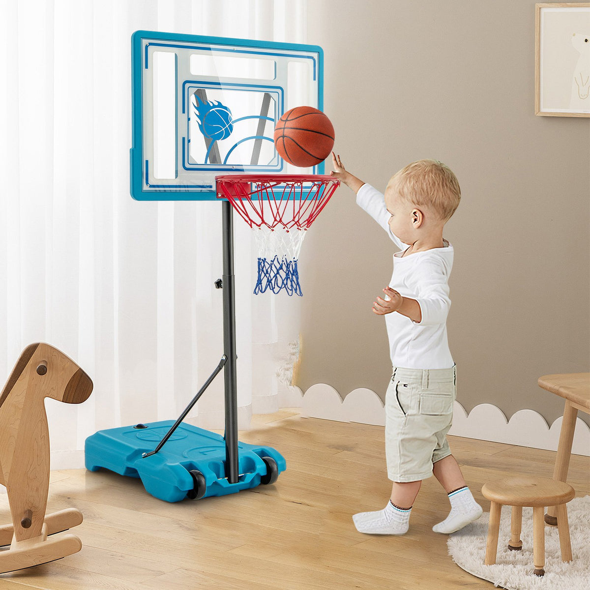 3.8-4.4 Feet Height Adjustable Pool Basketball Hoop for Kids Teens and Adults-Blue view 3