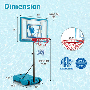 3.8-4.4 Feet Height Adjustable Pool Basketball Hoop for Kids Teens and Adults-Blue view 4