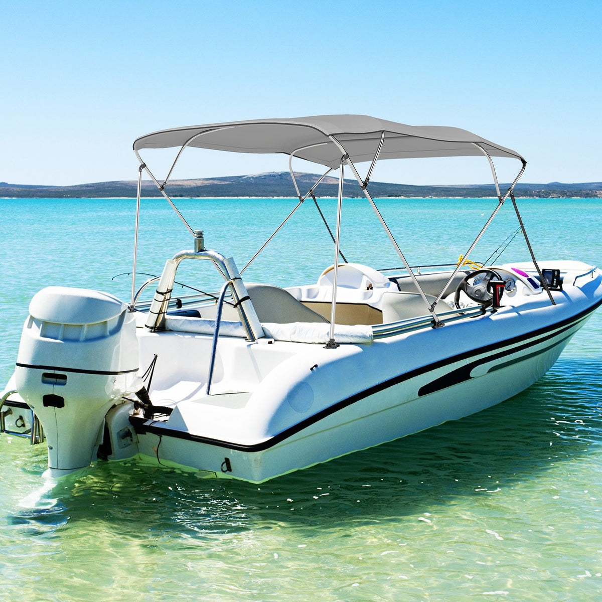 3-Bow/4-Bow Boat Bimini Top Sun Shade Boat Canopy with Storage Boot-4-Bow view 2