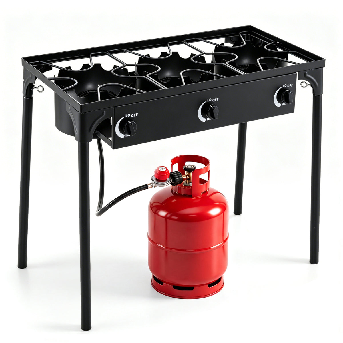 3 Burner Propane Stove 240000 BTU with Adjustable Regulator & Hose for Camping BBQ-Black