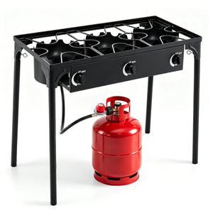 3 Burner Propane Stove 240000 BTU with Adjustable Regulator & Hose for Camping BBQ-Black