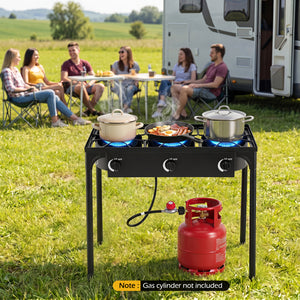 3 Burner Propane Stove 240000 BTU with Adjustable Regulator & Hose for Camping BBQ-Black view 2